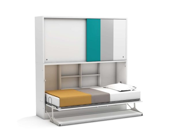 Eenpersoons opklapbed Academy met Bureau & kastruimte - Turquoise - Koudschuim matras HR60 - tot 120 KG