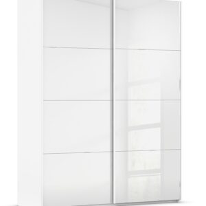 Goossens Excellent Kledingkast Finca Glans Glas, Slaapkamerkast 160 cm breed, 236 cm hoog, 2x 4 paneel glas schuifdeuren