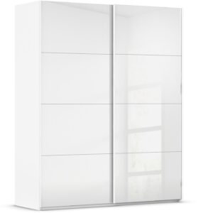 Goossens Excellent Kledingkast Finca Glans Glas, Slaapkamerkast 160 cm breed, 223 cm hoog, 2x 4 paneel glas schuifdeuren