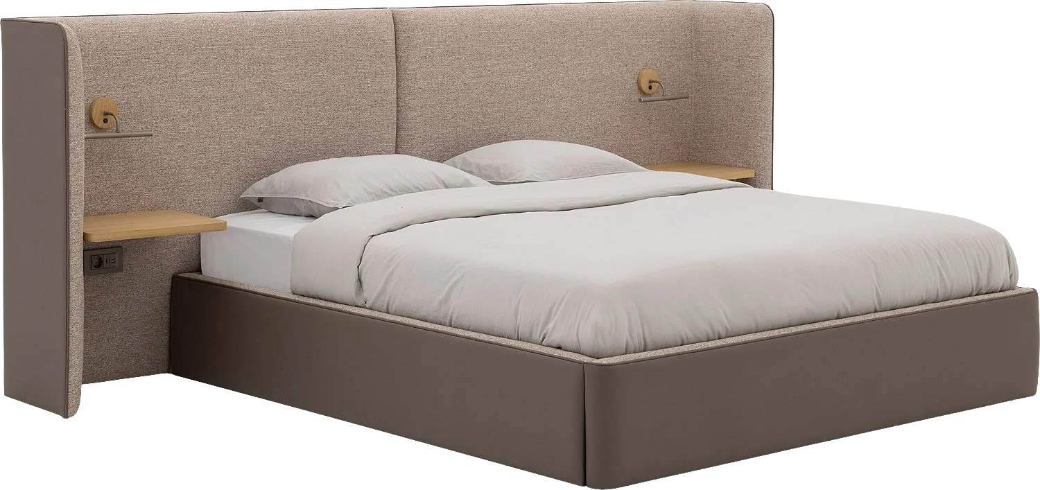 Goossens Gestoffeerd Bedframe Burano Storage, 160 x 200 cm met storage met 2x lattenbodem, incl. verlichting, usb aansluiting en stopcontact