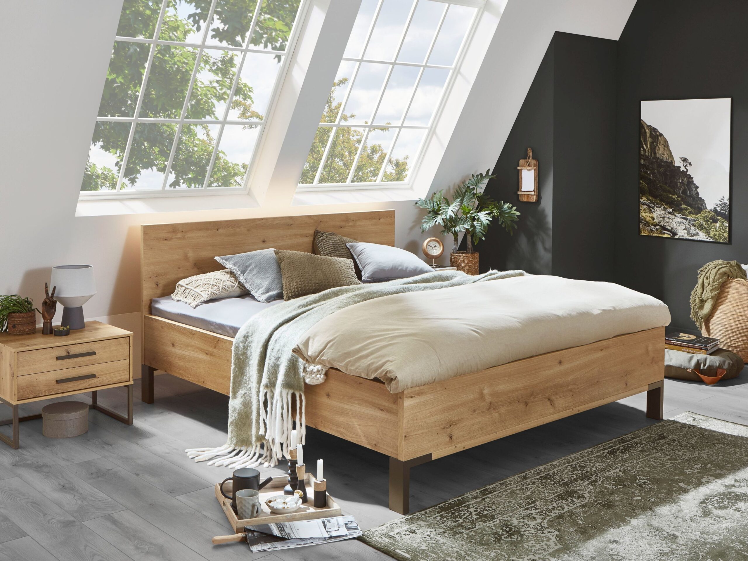 Bed Madrid voorraad | 140 x 220 cm | Imitatie Bianco Eiken