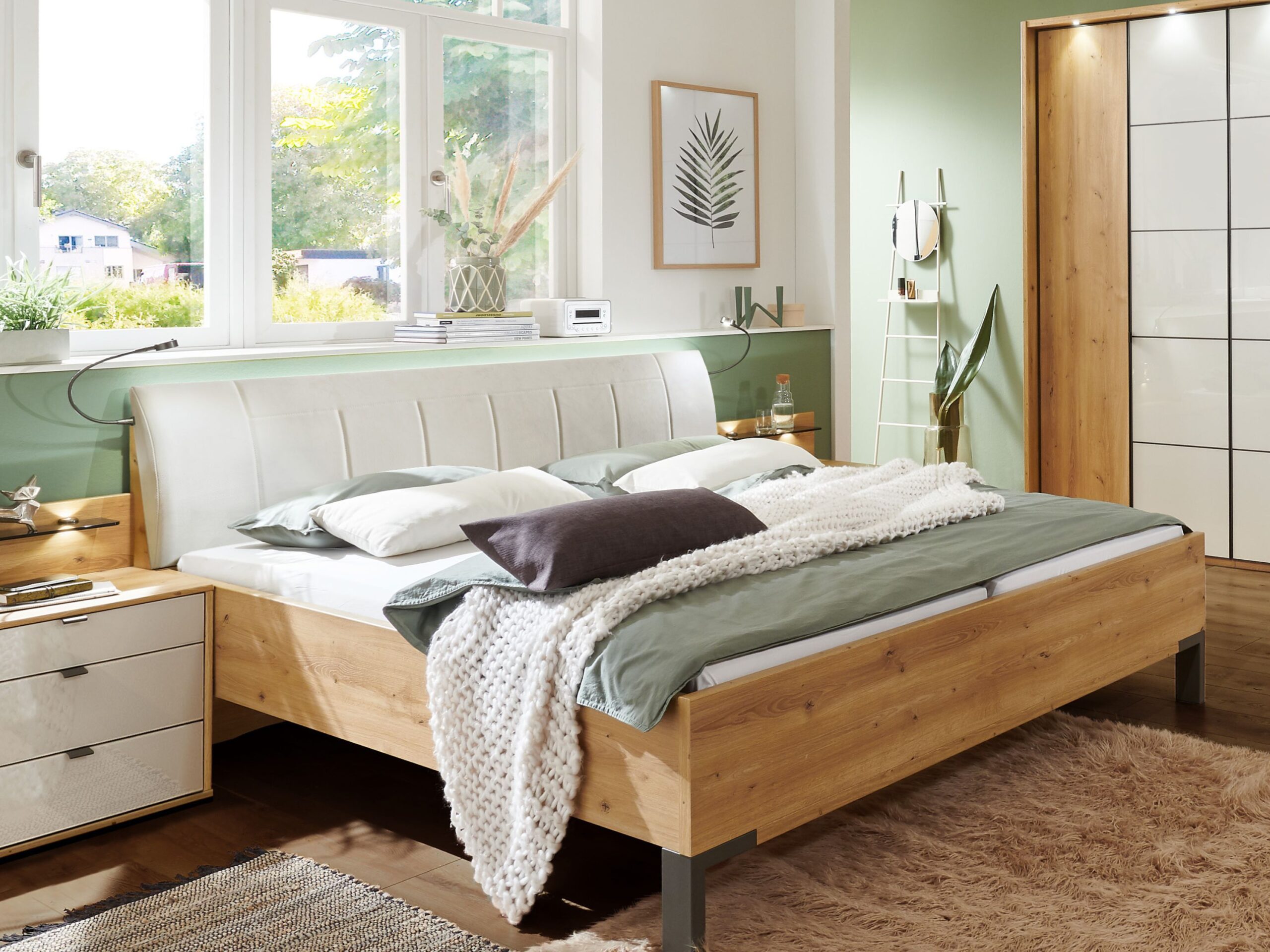 Bed Rota | leren hoofdbord | 1-persoons | 120 x 210 cm | imitatie bianco eiken