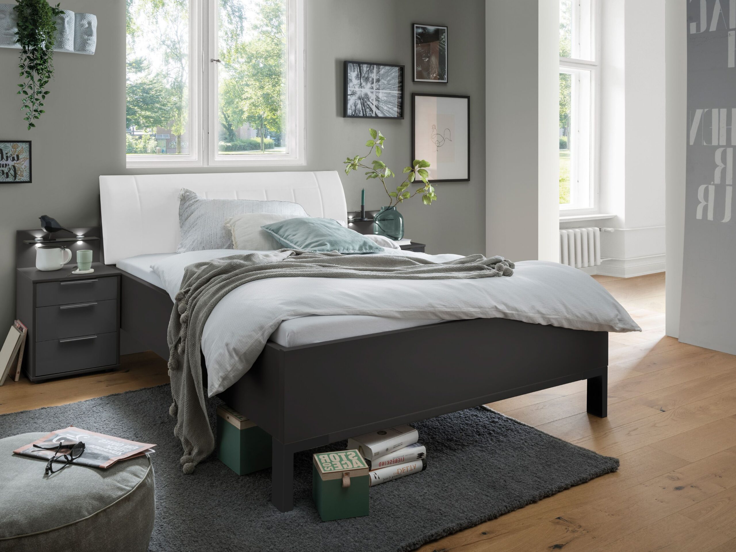 Bed Rota | leren hoofdbord | 2-persoons | 160 x 200 cm | grafiet decor