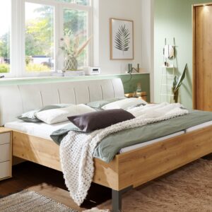 Bed Rota | leren hoofdbord | 2-persoons | 140 x 210 cm | imitatie bianco eiken