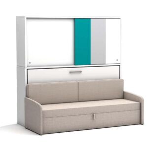 Eenpersoons opklapbed Academy - turquoise - met crème bank - Koudschuim tot 120 KG