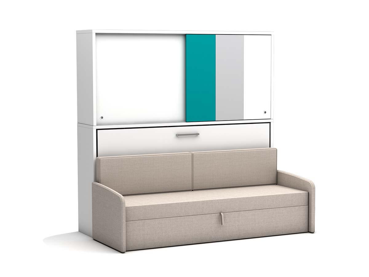 Eenpersoons opklapbed Academy - turquoise - met crème bank - Koudschuim tot 120 KG