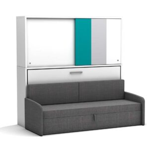 Eenpersoons opklapbed Academy - turquoise - met een Antraciete bank - Koudschuim tot 120 KG