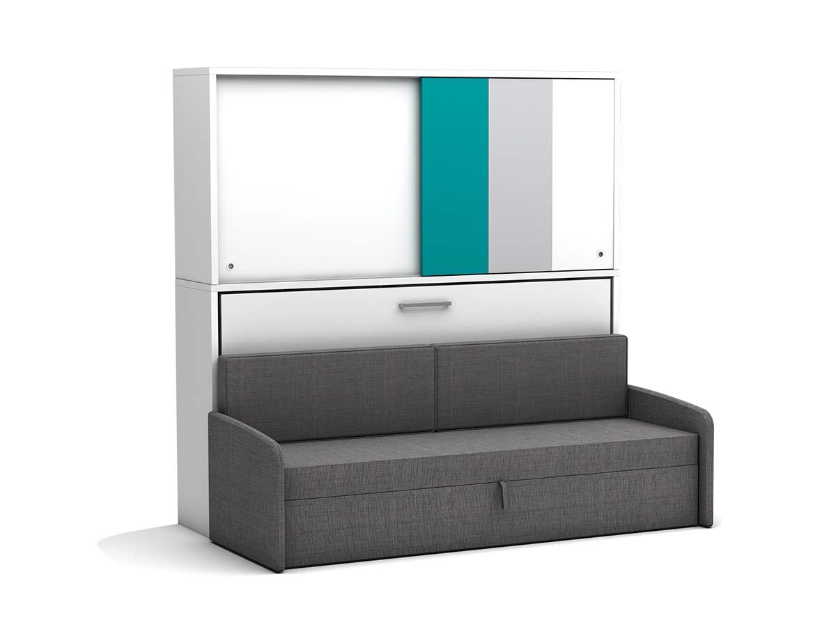 Eenpersoons opklapbed Academy - turquoise - met een Antraciete bank - Koudschuim tot 120 KG