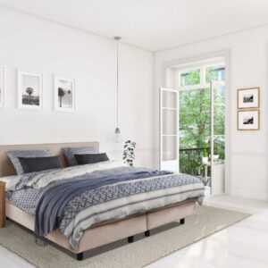 Beddenleeuw Boxspring Bed Mila - 140x210 - Incl. Pocketmatras + Hoofdbord - Ecru
