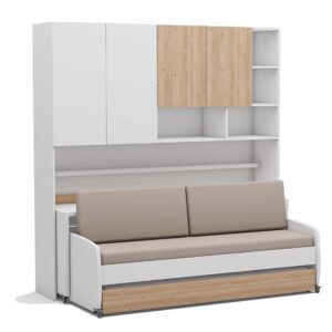 Opklapbed Icon compact met kast en bank - hout - Koudschuim tot 120 KG - stofkleur ketor 7