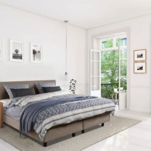 Beddenleeuw Boxspring Bed Mila - 140x210 - Incl. Pocketmatras + Hoofdbord - Skai Taupe