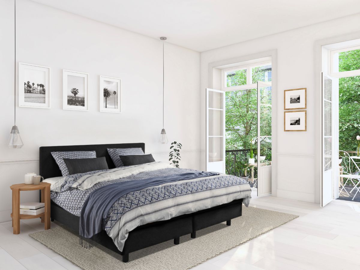 Beddenleeuw Boxspring Bed Mila - 160x210 - Incl. Pocketmatras + Hoofdbord - Skai Zwart