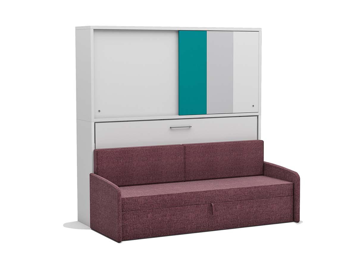 Eenpersoons opklapbed Academy - Turquoise - met roze bank - Koudschuim tot 120 KG